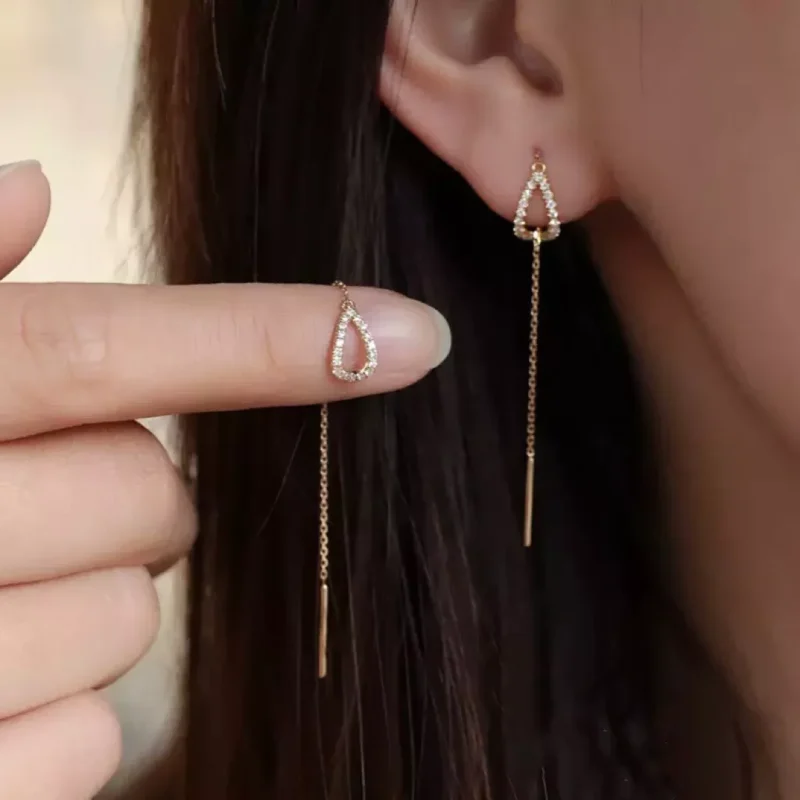 Brincos longos banhado a ouro 18k com pedra de zircônia, cristal, piercing, acessórios de orelha, joias