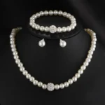 Conjunto de joias de Pérolas 3 peças vintage para Mulheres com Colar, Pulseira, Brinco